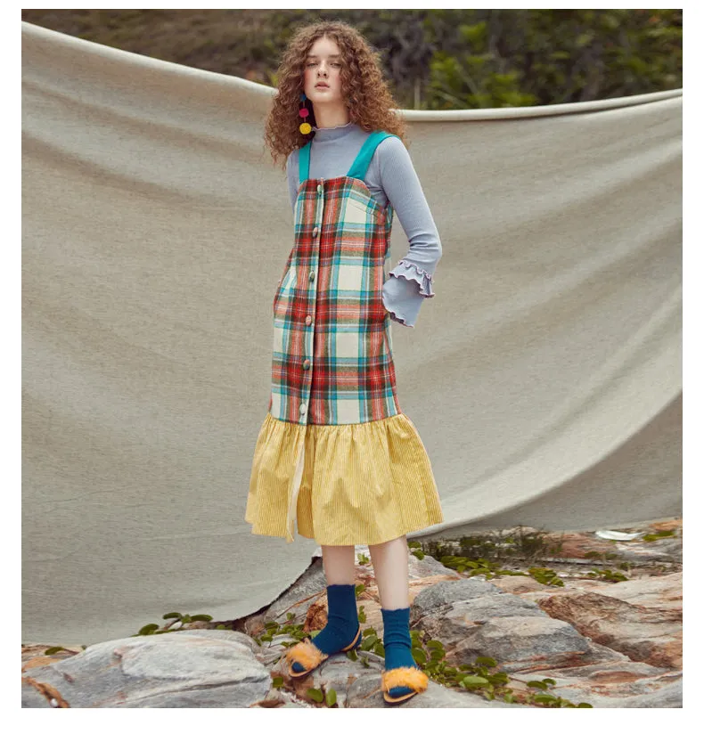 JAM PRINCESS WOOL BLEND BUTTON THROUGH MAXI DRESS IN CHECK
