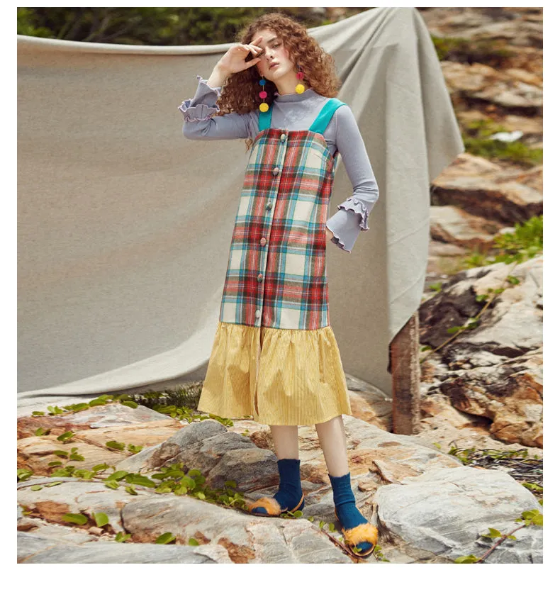 JAM PRINCESS WOOL BLEND BUTTON THROUGH MAXI DRESS IN CHECK