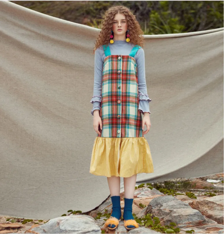 JAM PRINCESS WOOL BLEND BUTTON THROUGH MAXI DRESS IN CHECK