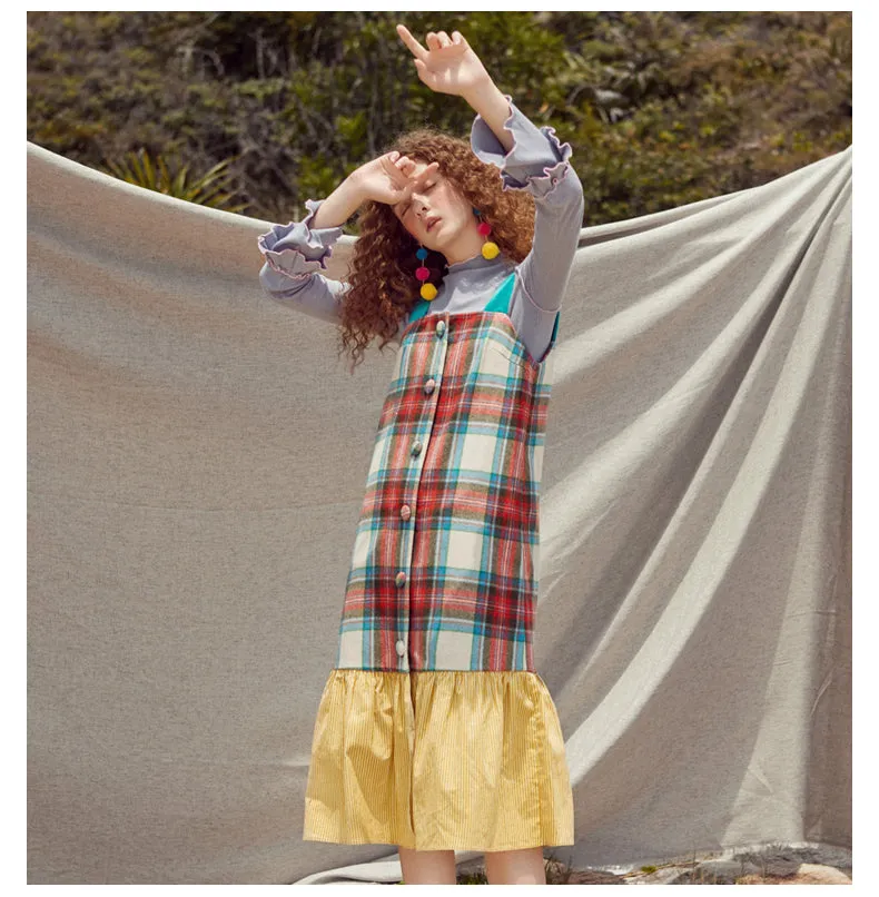 JAM PRINCESS WOOL BLEND BUTTON THROUGH MAXI DRESS IN CHECK