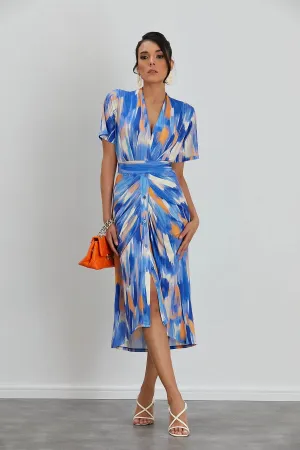 Jenerique Abstract Print Shirt Midi Orange & Blue Dress
