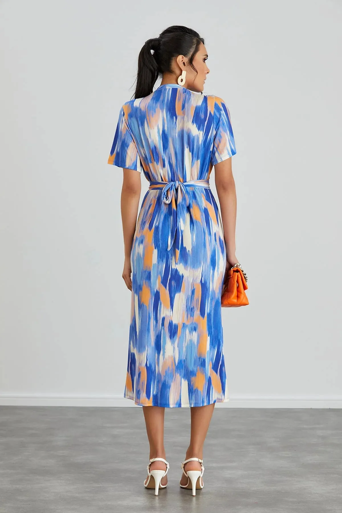 Jenerique Abstract Print Shirt Midi Orange & Blue Dress