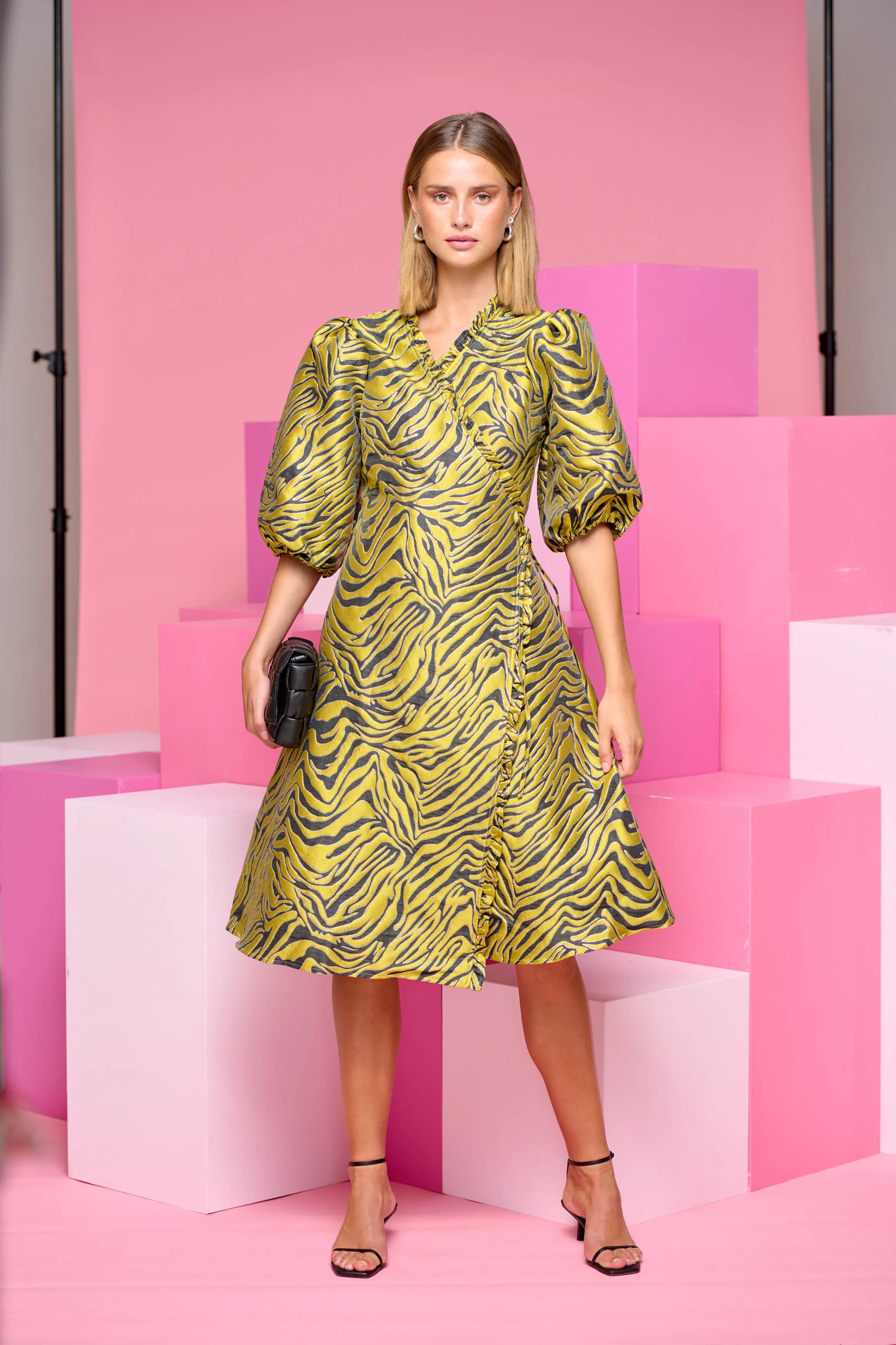 Jessa Wrap Dress - Blk/Yellow Mix