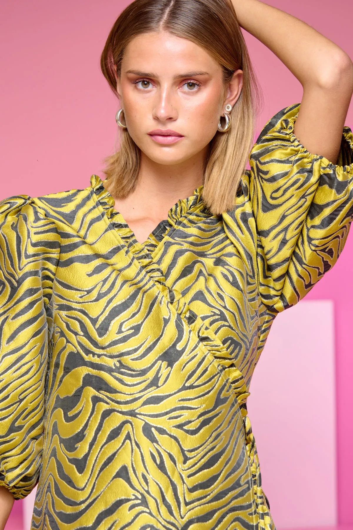 Jessa Wrap Dress - Blk/Yellow Mix