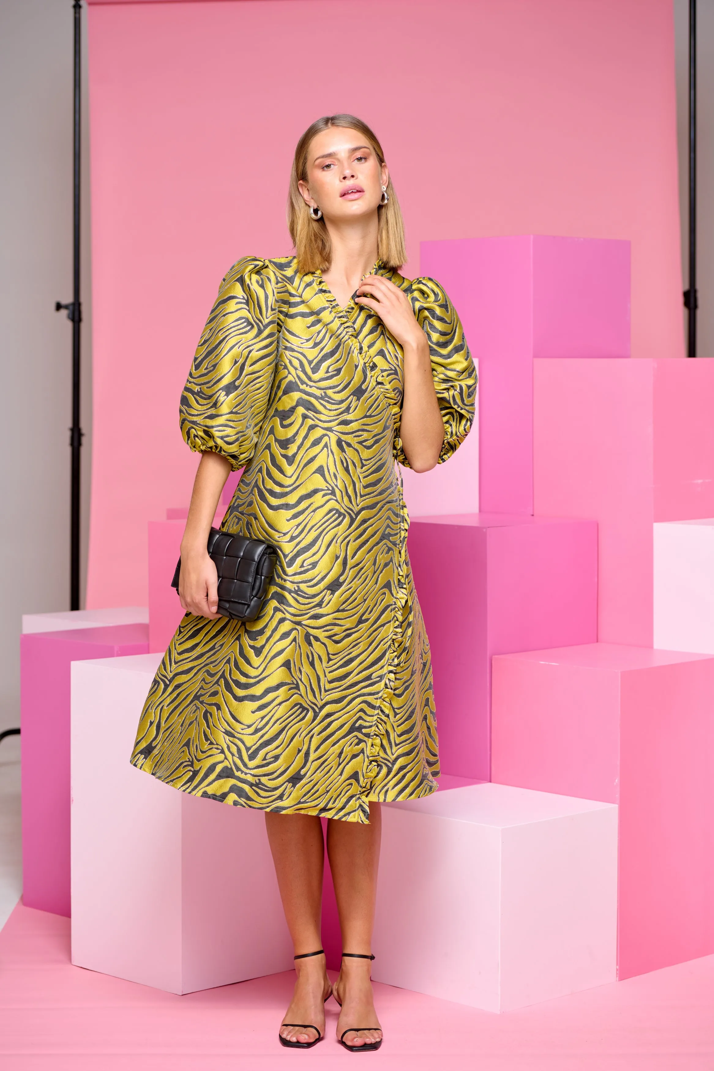 Jessa Wrap Dress - Blk/Yellow Mix