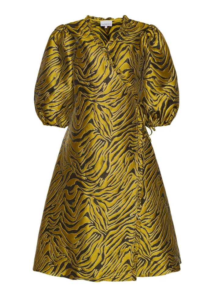 Jessa Wrap Dress - Blk/Yellow Mix