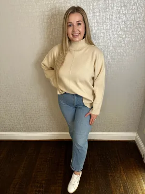 Jewel Mock Neck Front Seam Sweater