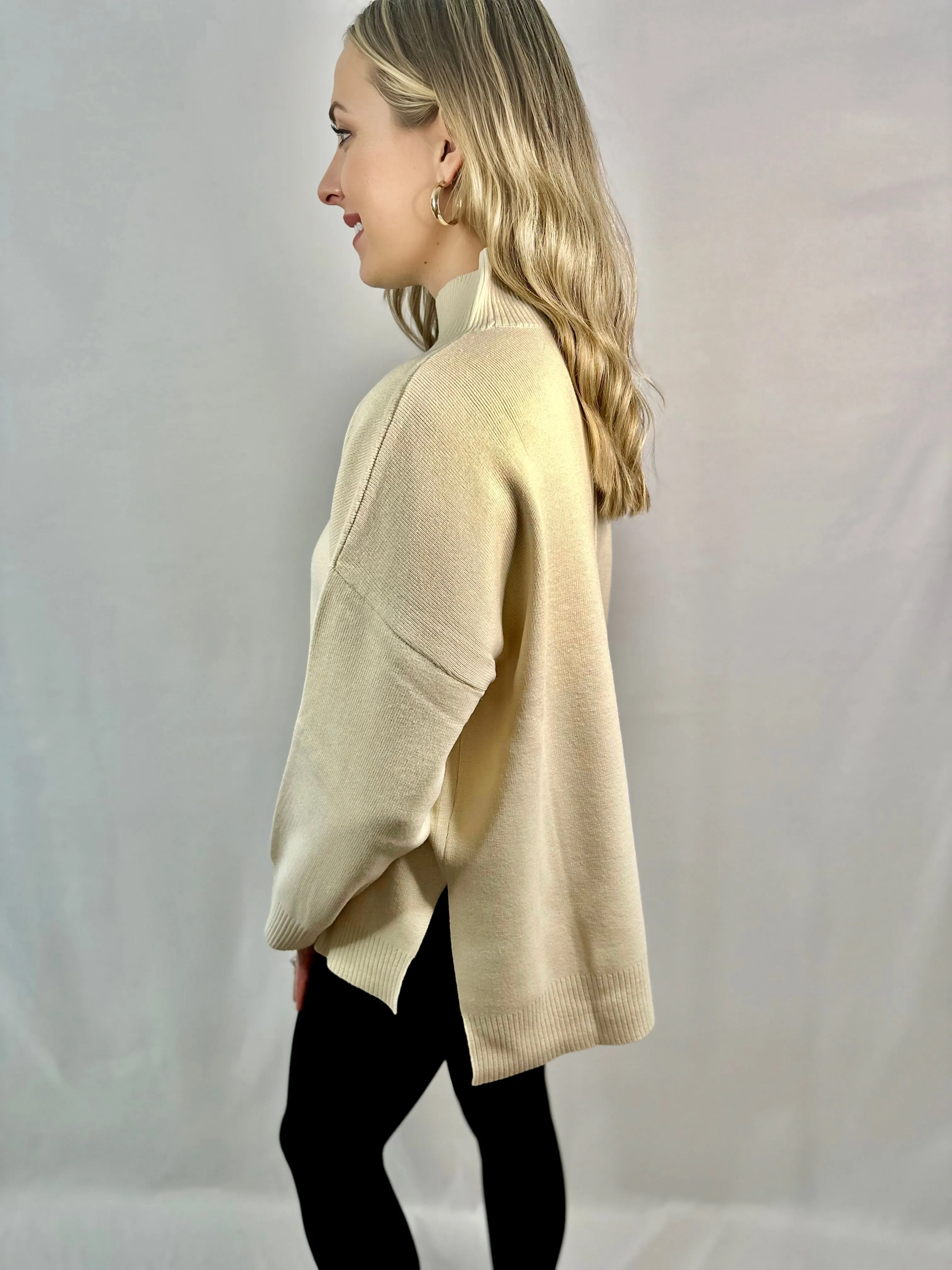 Jewel Mock Neck Front Seam Sweater