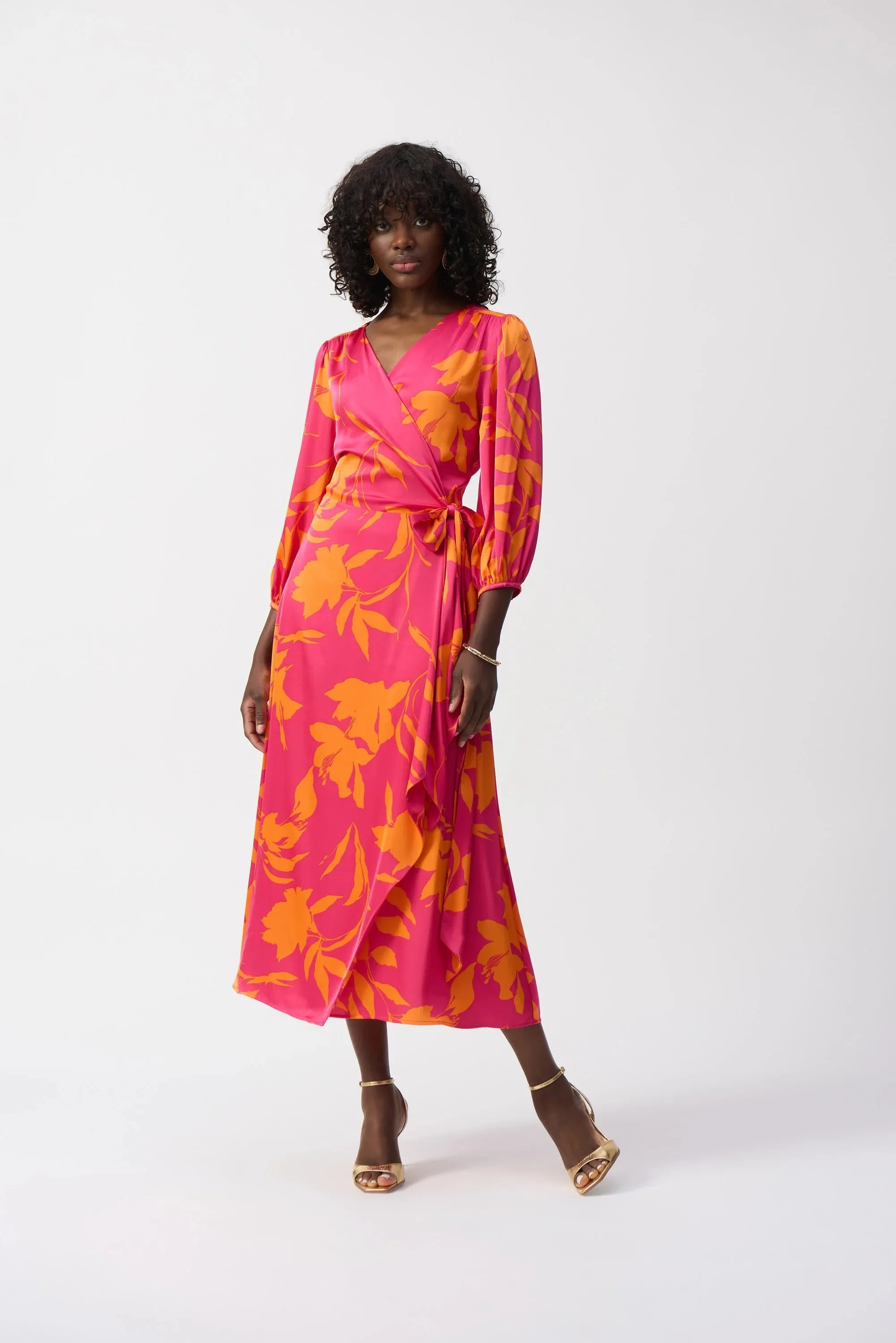 Joseph Ribkoff - 251906 Printed Satin Wrap Dress