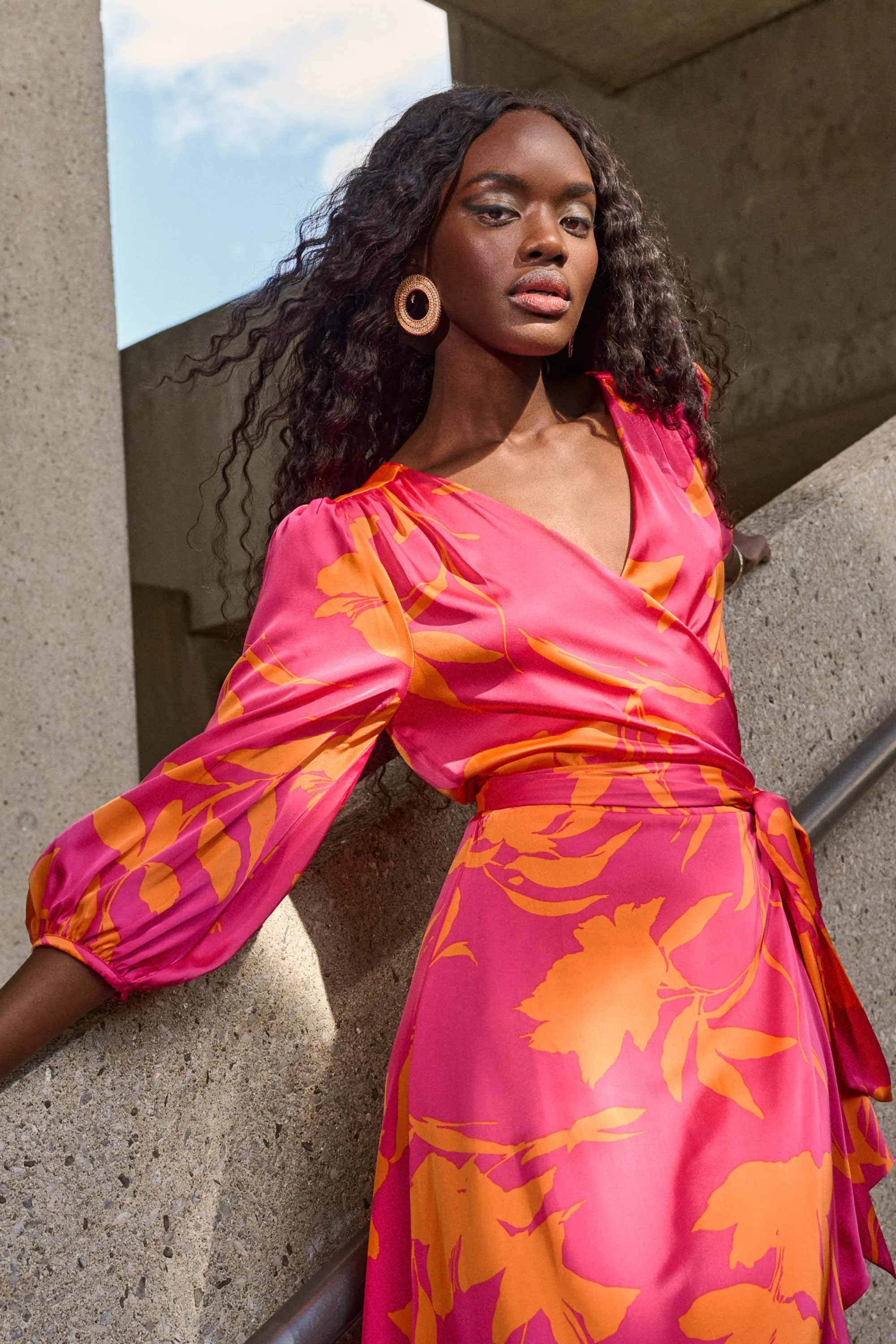 Joseph Ribkoff - 251906 Printed Satin Wrap Dress