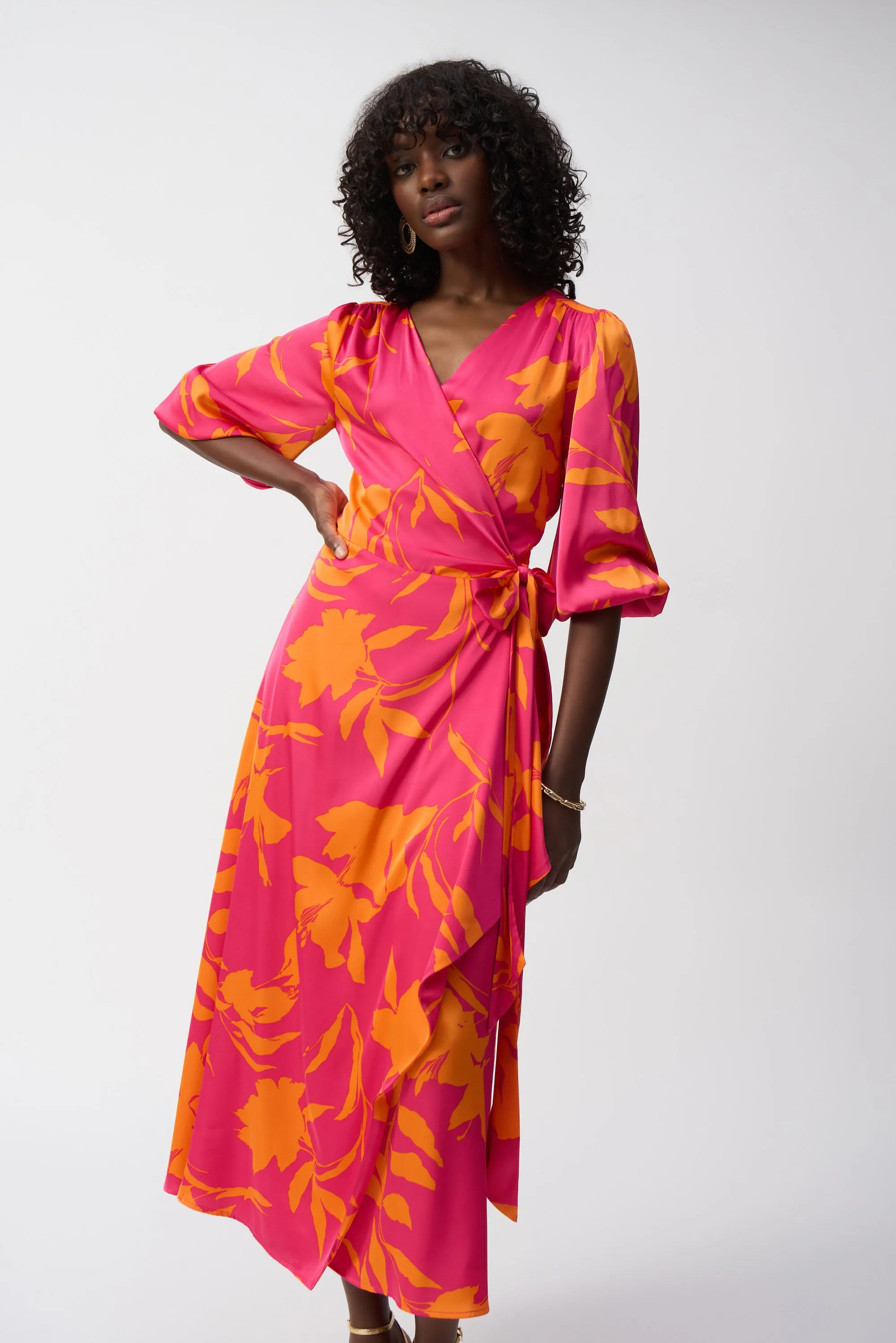 Joseph Ribkoff - 251906 Printed Satin Wrap Dress