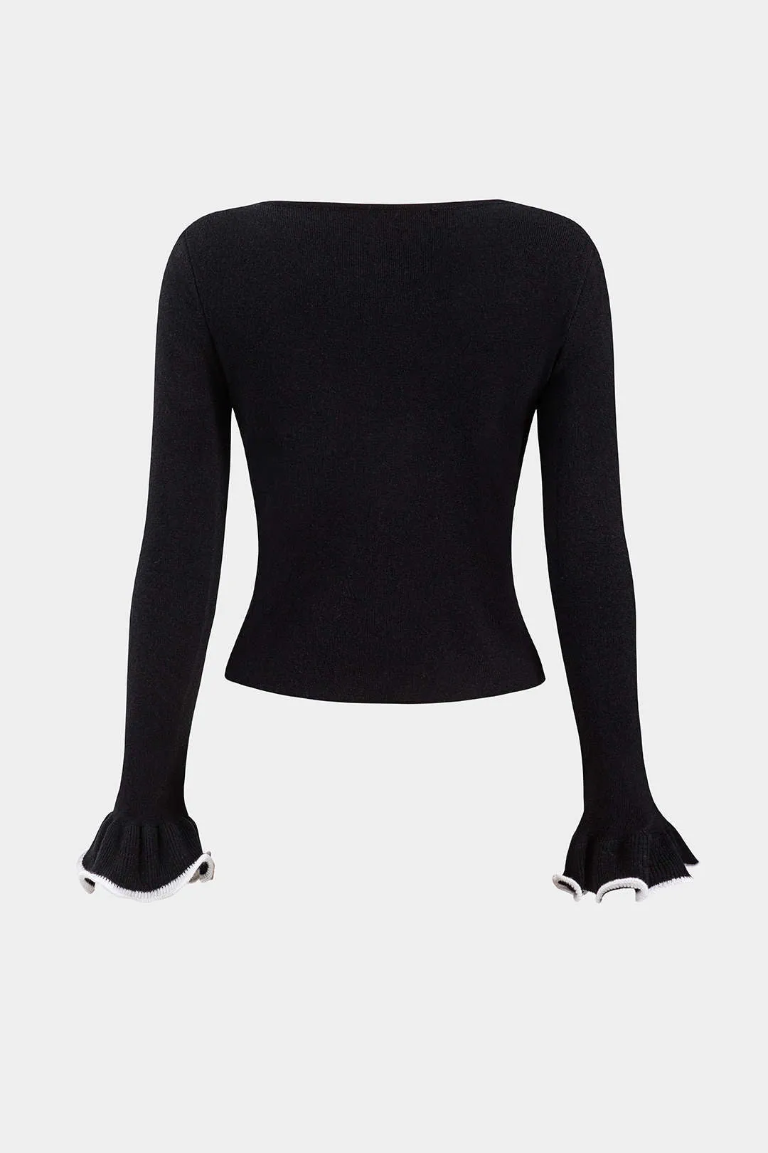 Knit Scallop Edge Tie Front Bell Sleeve Cardigan