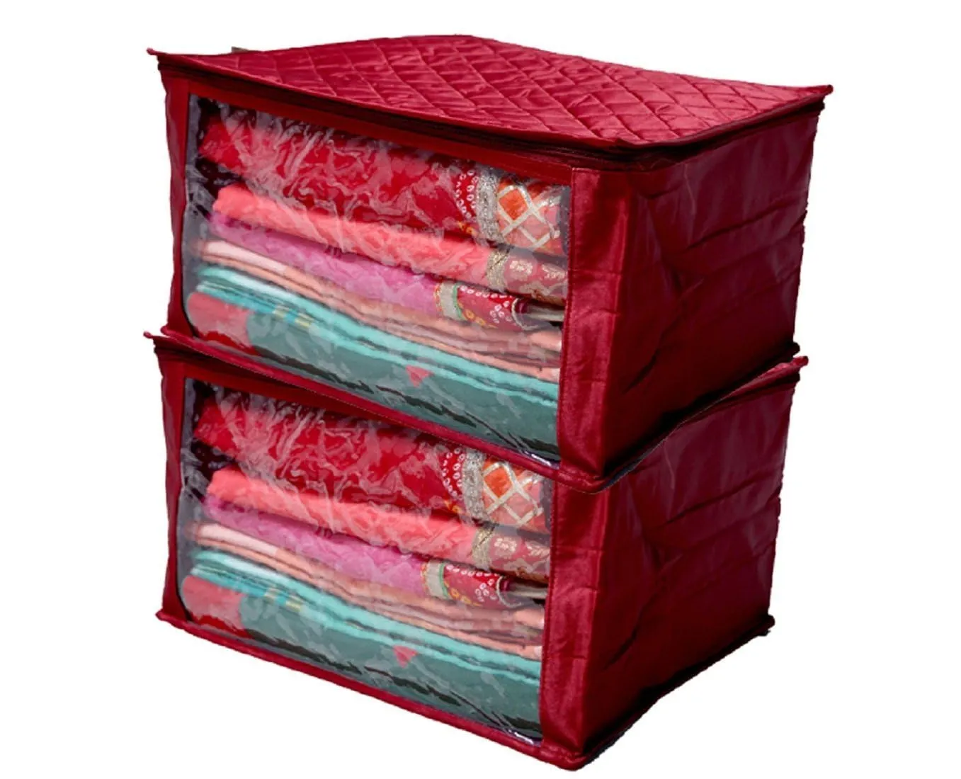 Kuber Industries 2 Piece Heavy Quilted Cotton Saree Cover Set, Maroon