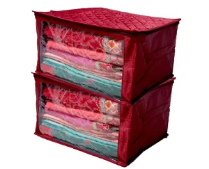 Kuber Industries 2 Piece Heavy Quilted Cotton Saree Cover Set, Maroon