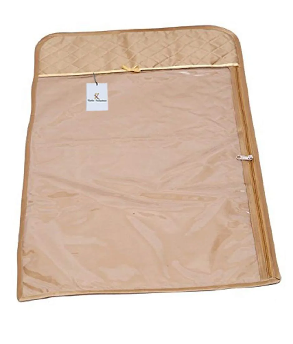 Kuber Industries 6 Piece Quilted Satin Hanging Saree Cover Set, Gold, Standard (KI001399)