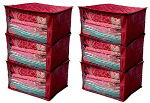 Kuber Industries 6 Piece Quilted Satin Saree Cover Set, Maroon