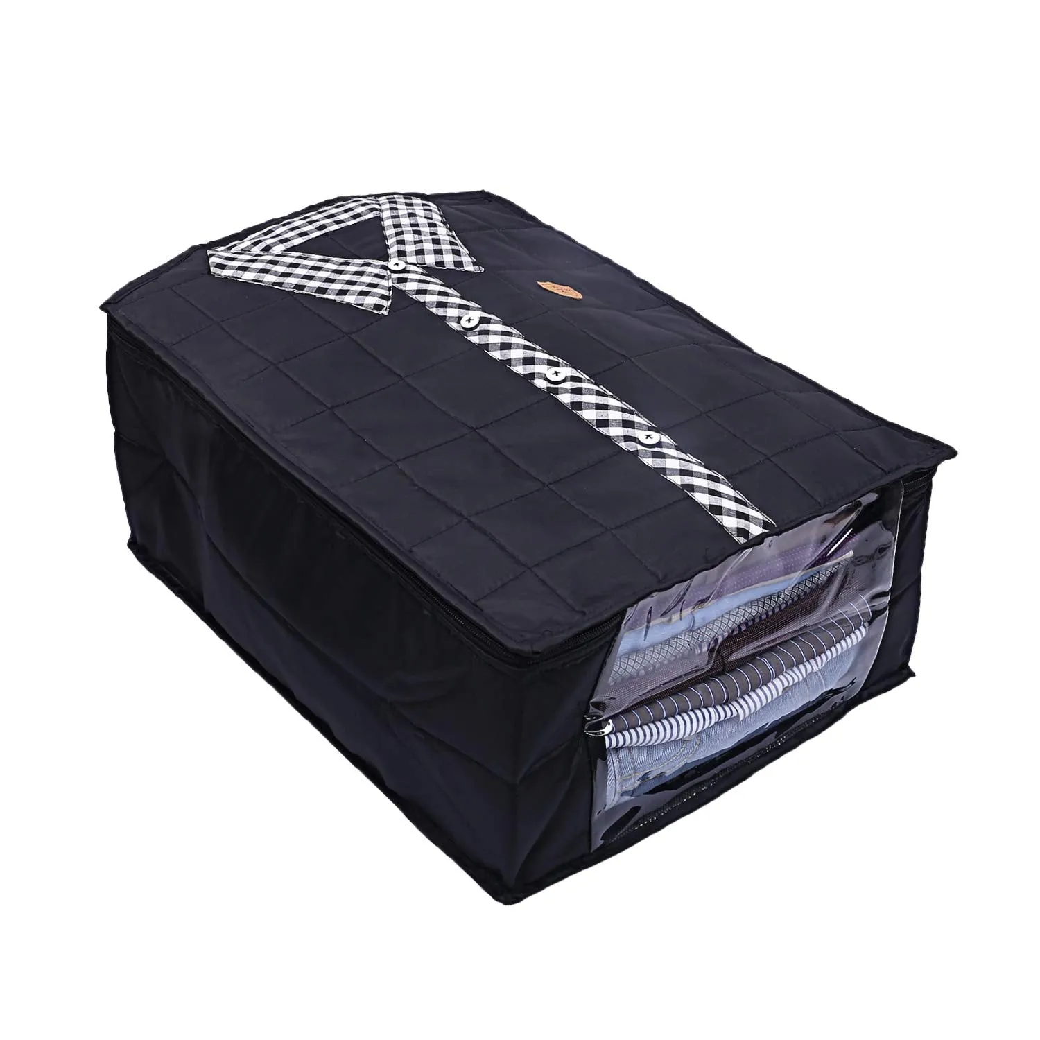 Kuber Industries Parachute Waterproof 2 Pieces Shirt Cover Quilted/Wardrobe Organizer (Black) - CTKTC23205