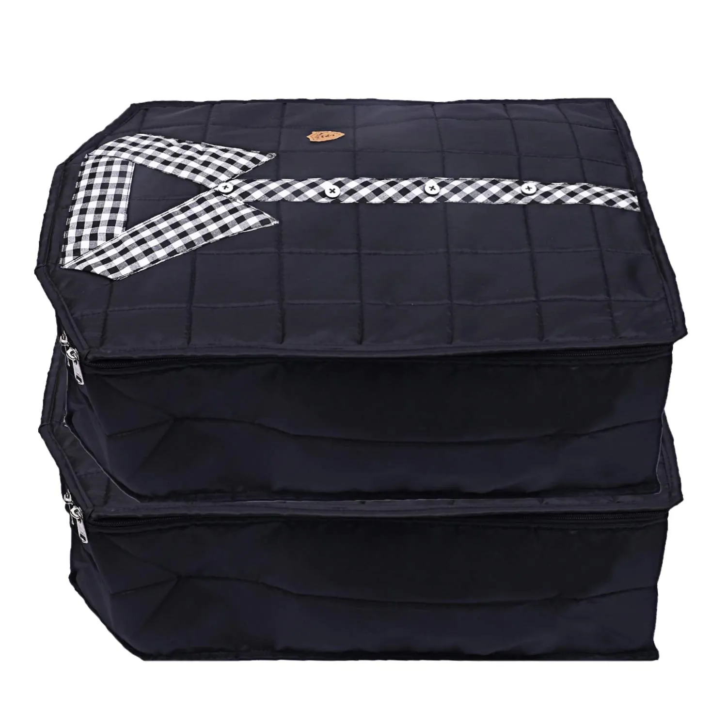 Kuber Industries Parachute Waterproof 2 Pieces Shirt Cover Quilted/Wardrobe Organizer (Black) - CTKTC23205