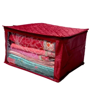 Kuber Industries Saree Cover Extra Large Size in Maroon Quilted Satin (with Capacity of Upto 15 Sarees) (KISSC02)