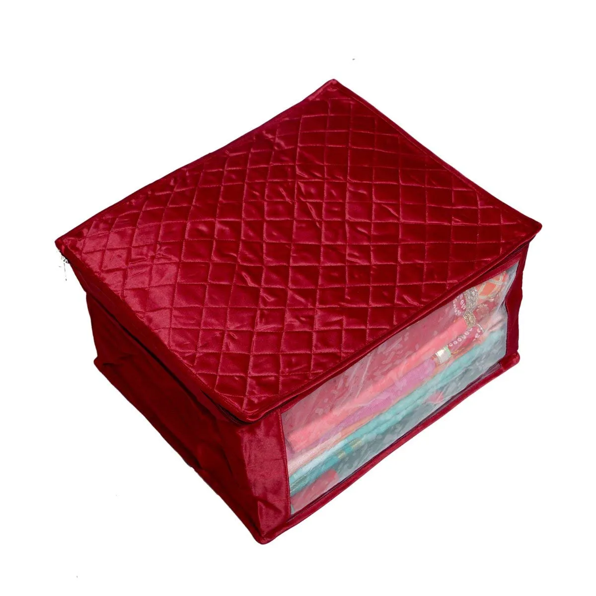 Kuber Industries Saree Cover Extra Large Size in Maroon Quilted Satin (with Capacity of Upto 15 Sarees) (KISSC02)