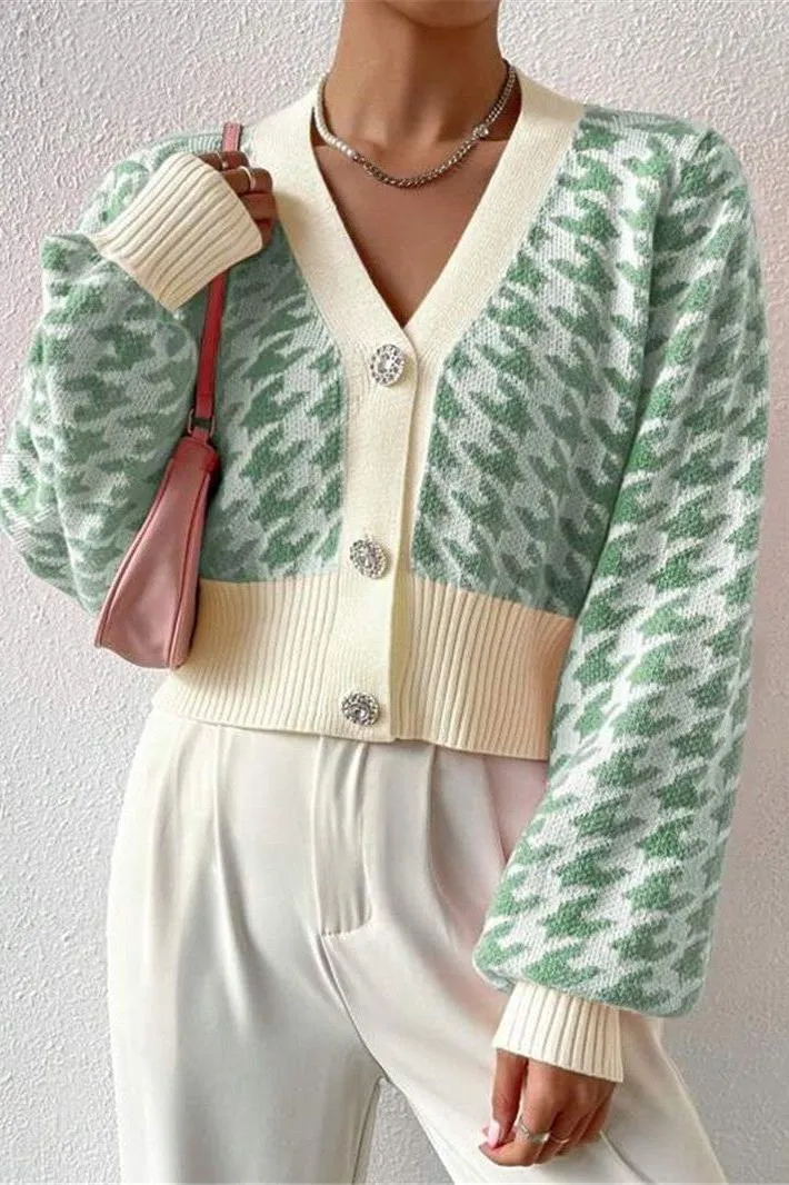 Lantern Sleeve Knitted Cardigan Sweater