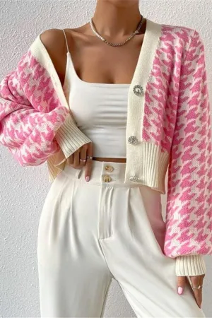 Lantern Sleeve Knitted Cardigan Sweater