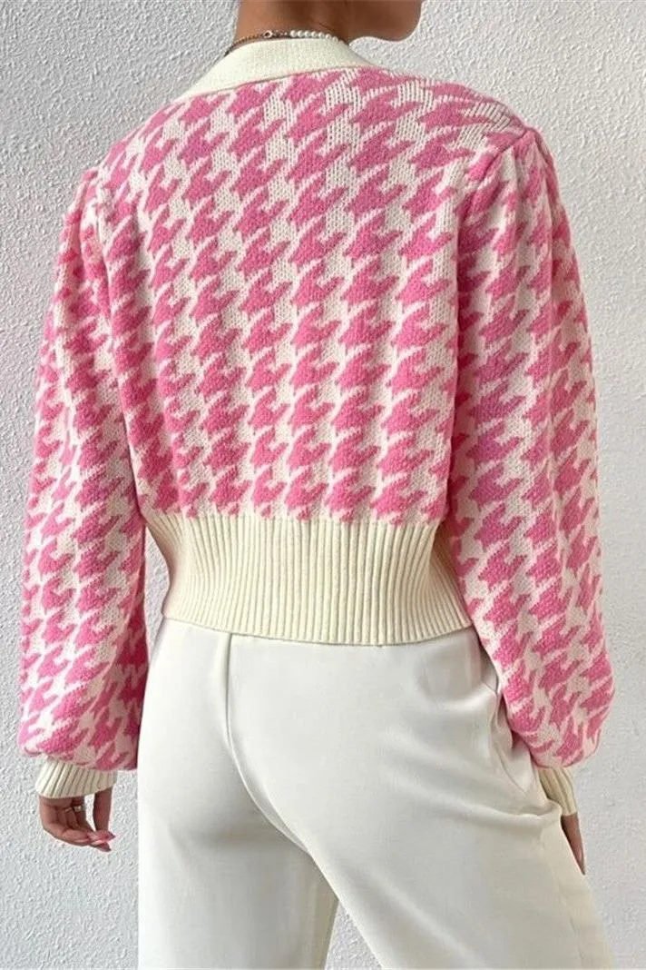 Lantern Sleeve Knitted Cardigan Sweater