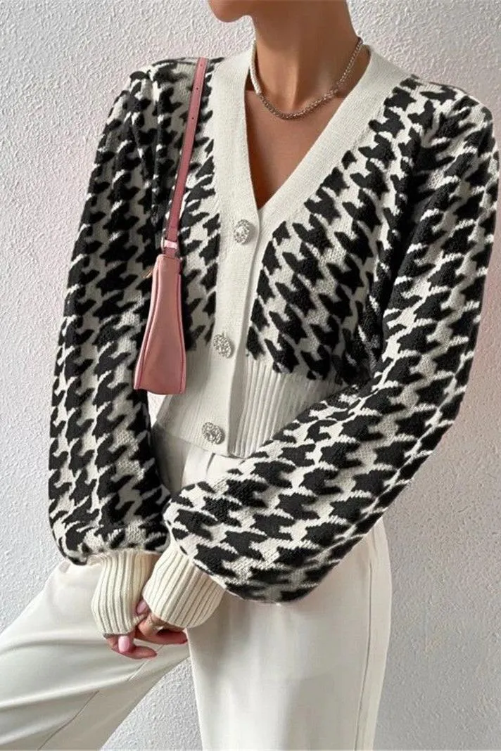 Lantern Sleeve Knitted Cardigan Sweater