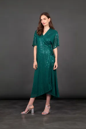 Liv Wrap Dress - Green, Sequin