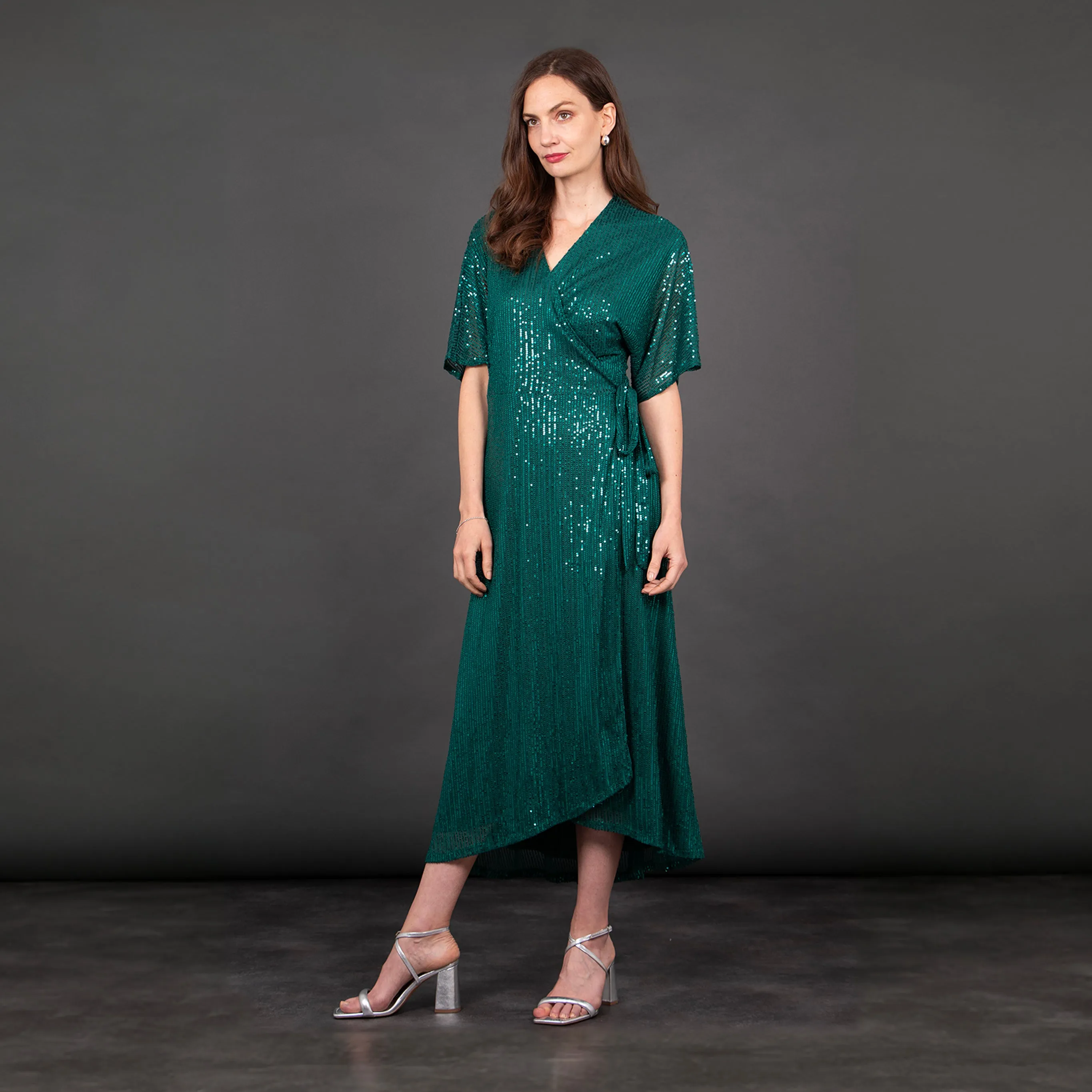 Liv Wrap Dress - Green, Sequin
