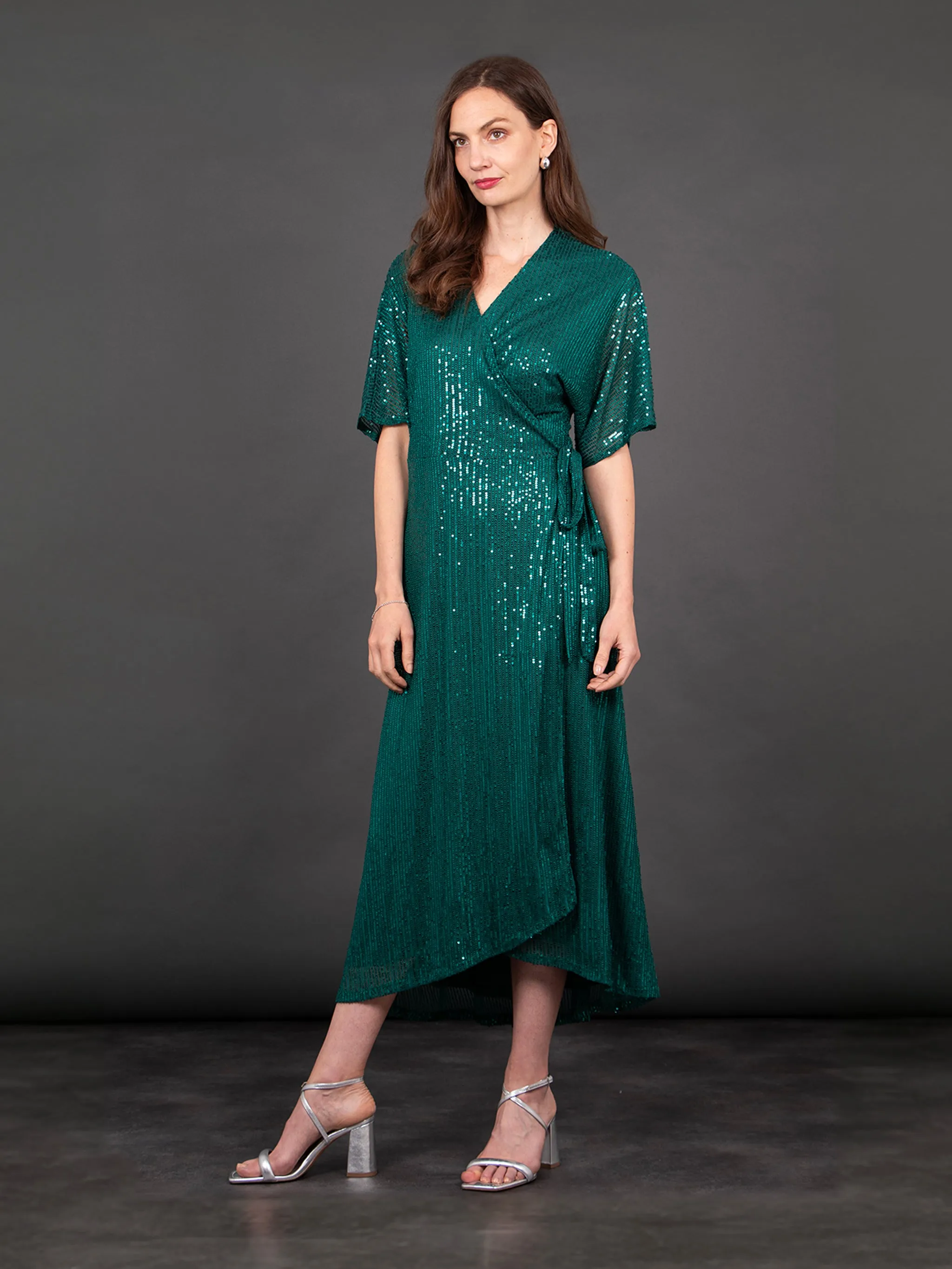 Liv Wrap Dress - Green, Sequin