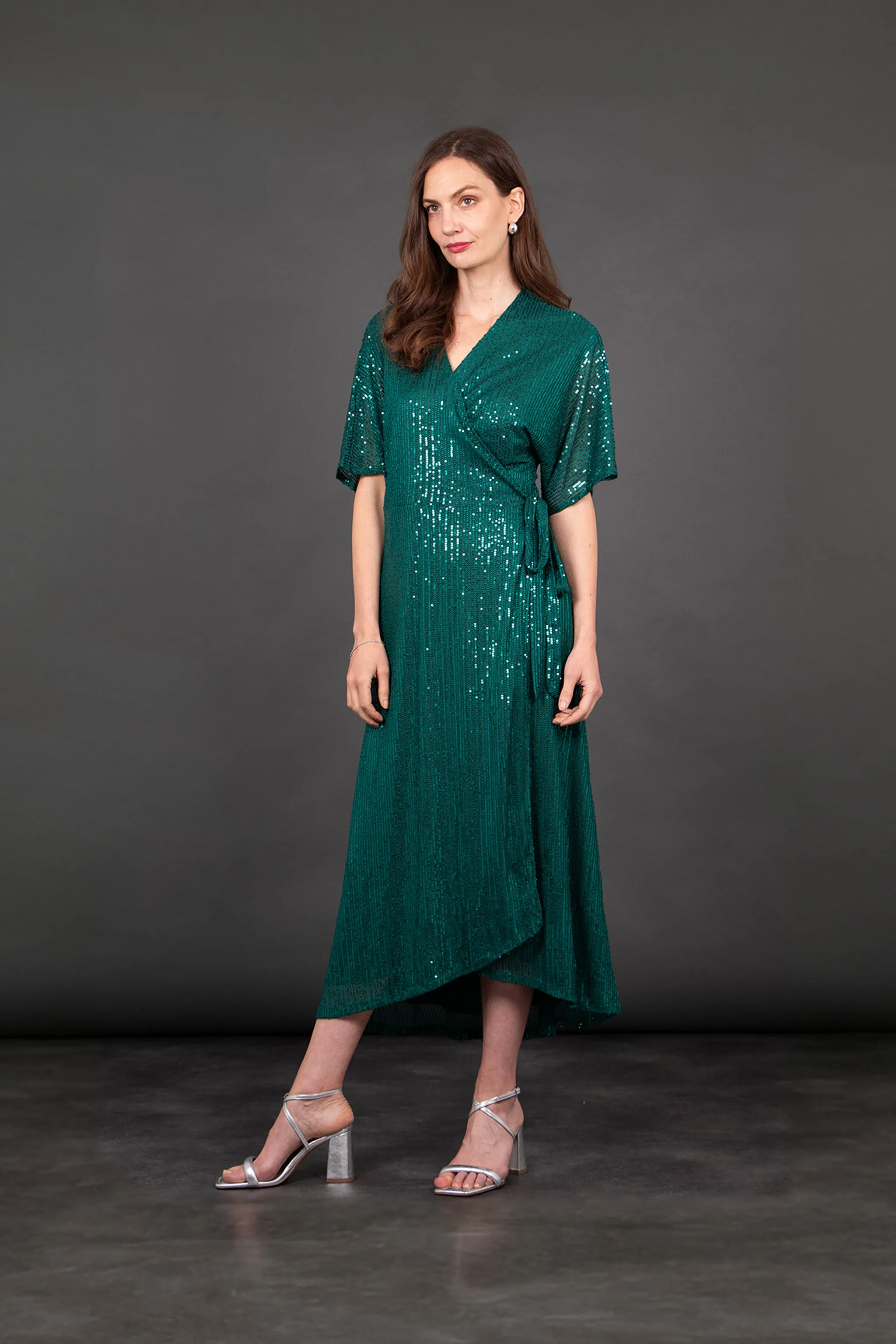 Liv Wrap Dress - Green, Sequin