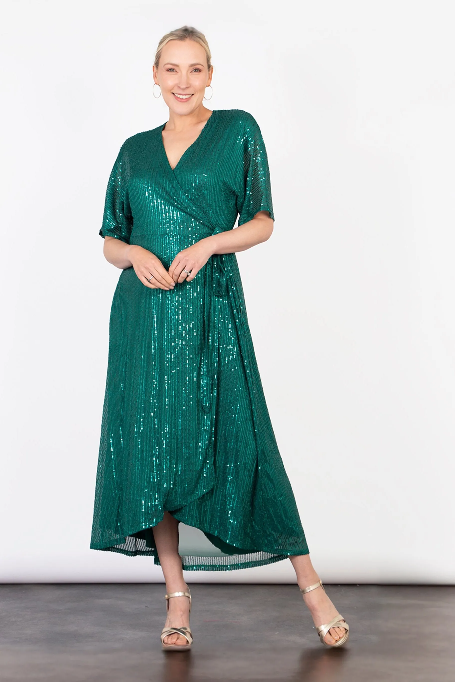 Liv Wrap Dress - Green, Sequin