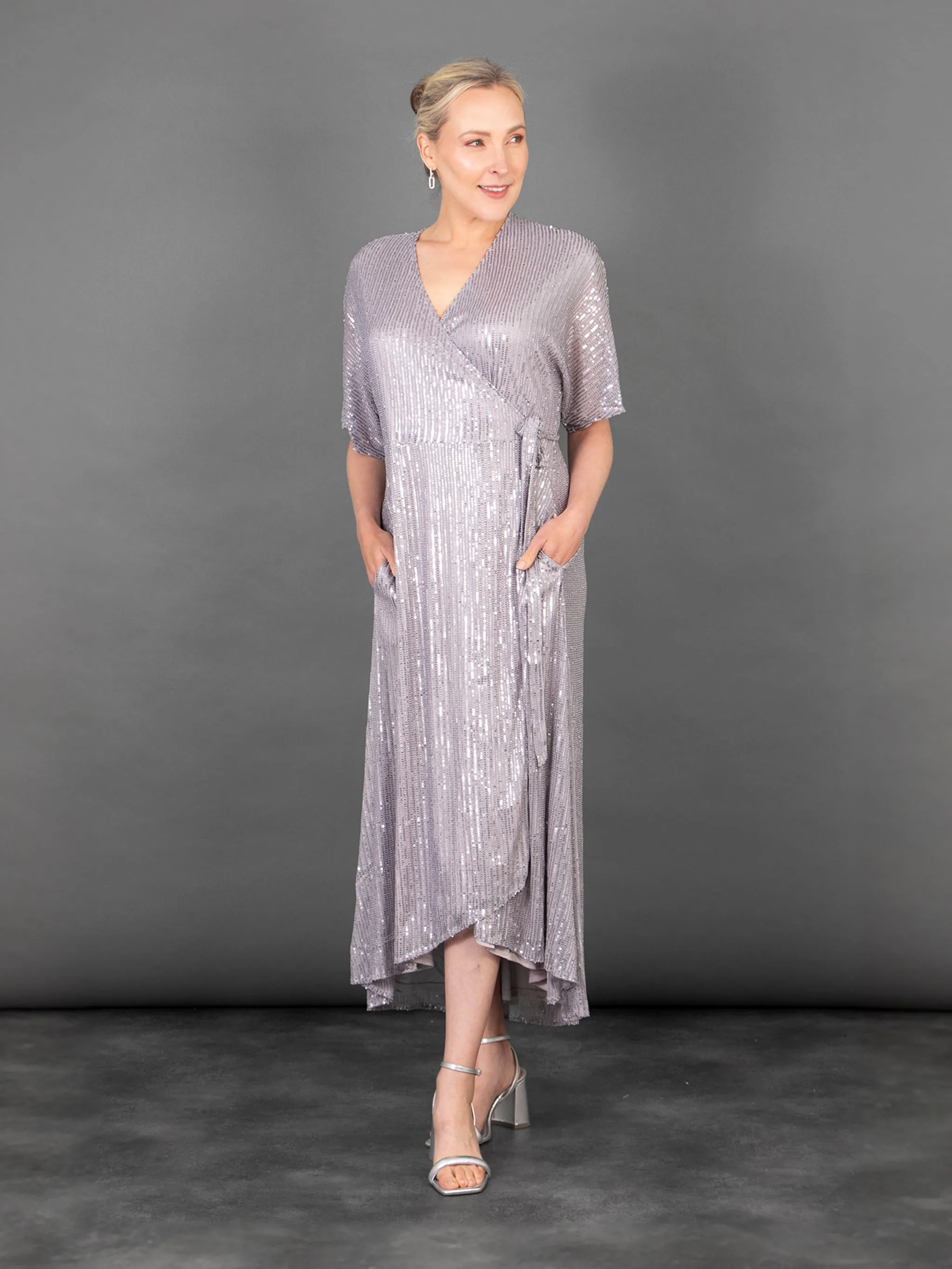 Liv Wrap Dress - Silver, Sequin