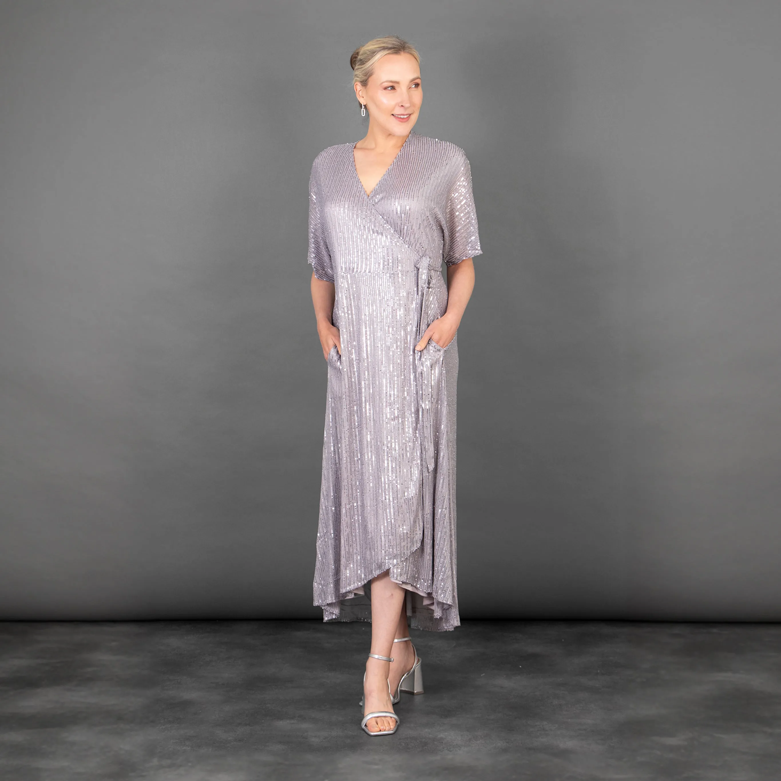 Liv Wrap Dress - Silver, Sequin