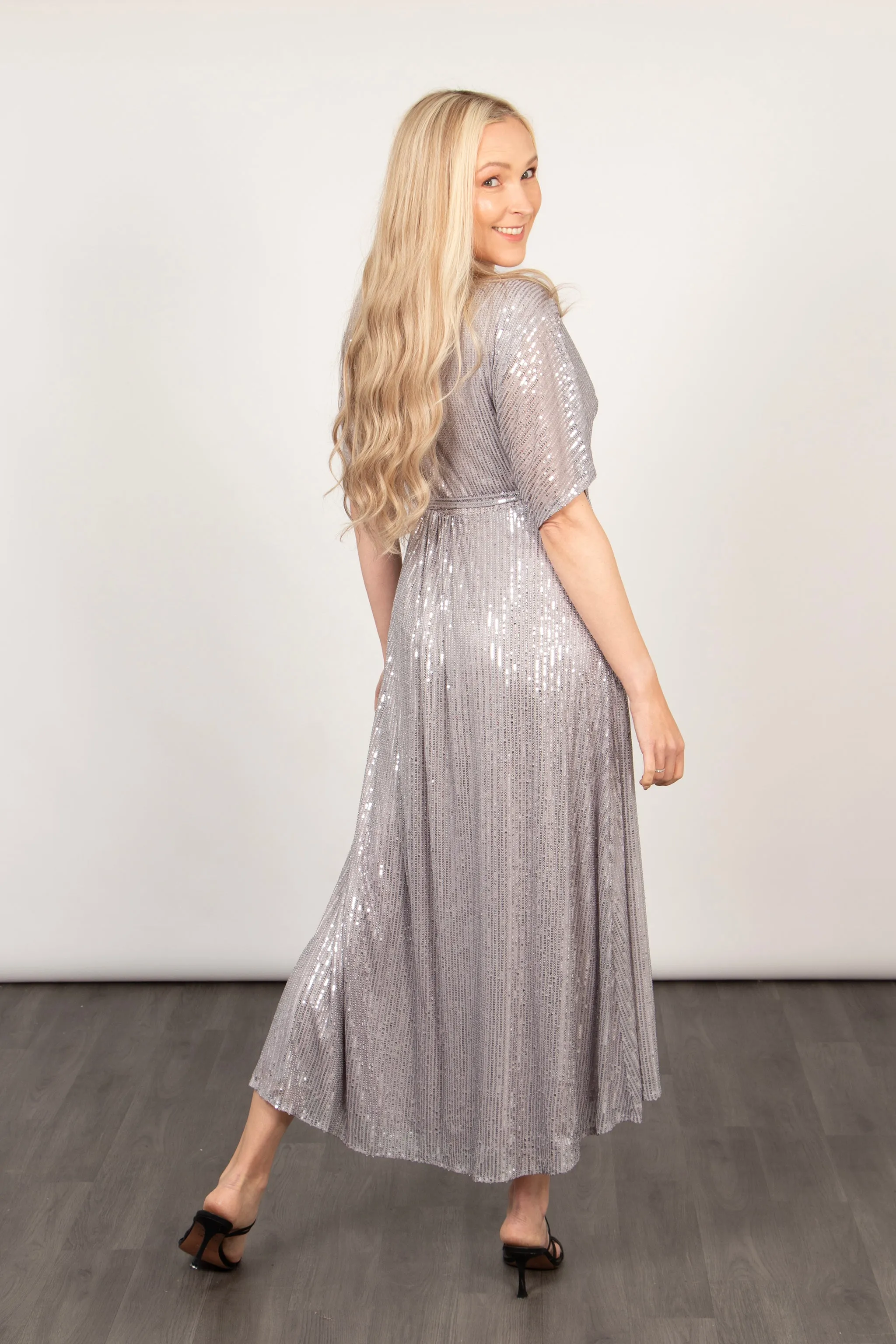 Liv Wrap Dress - Silver, Sequin