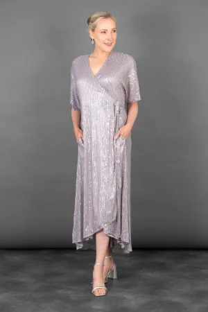 Liv Wrap Dress - Silver, Sequin