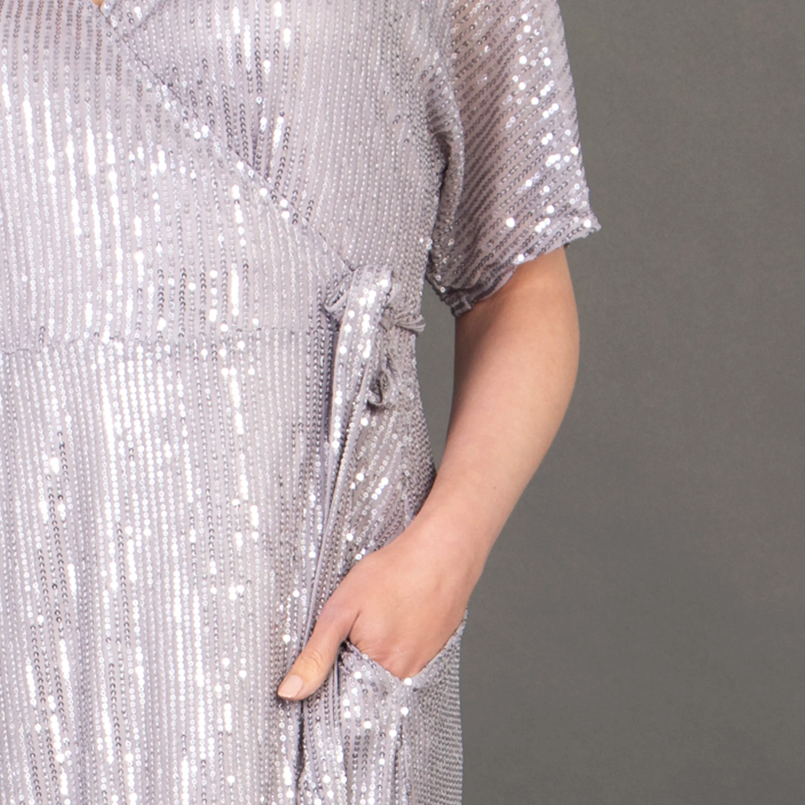 Liv Wrap Dress - Silver, Sequin