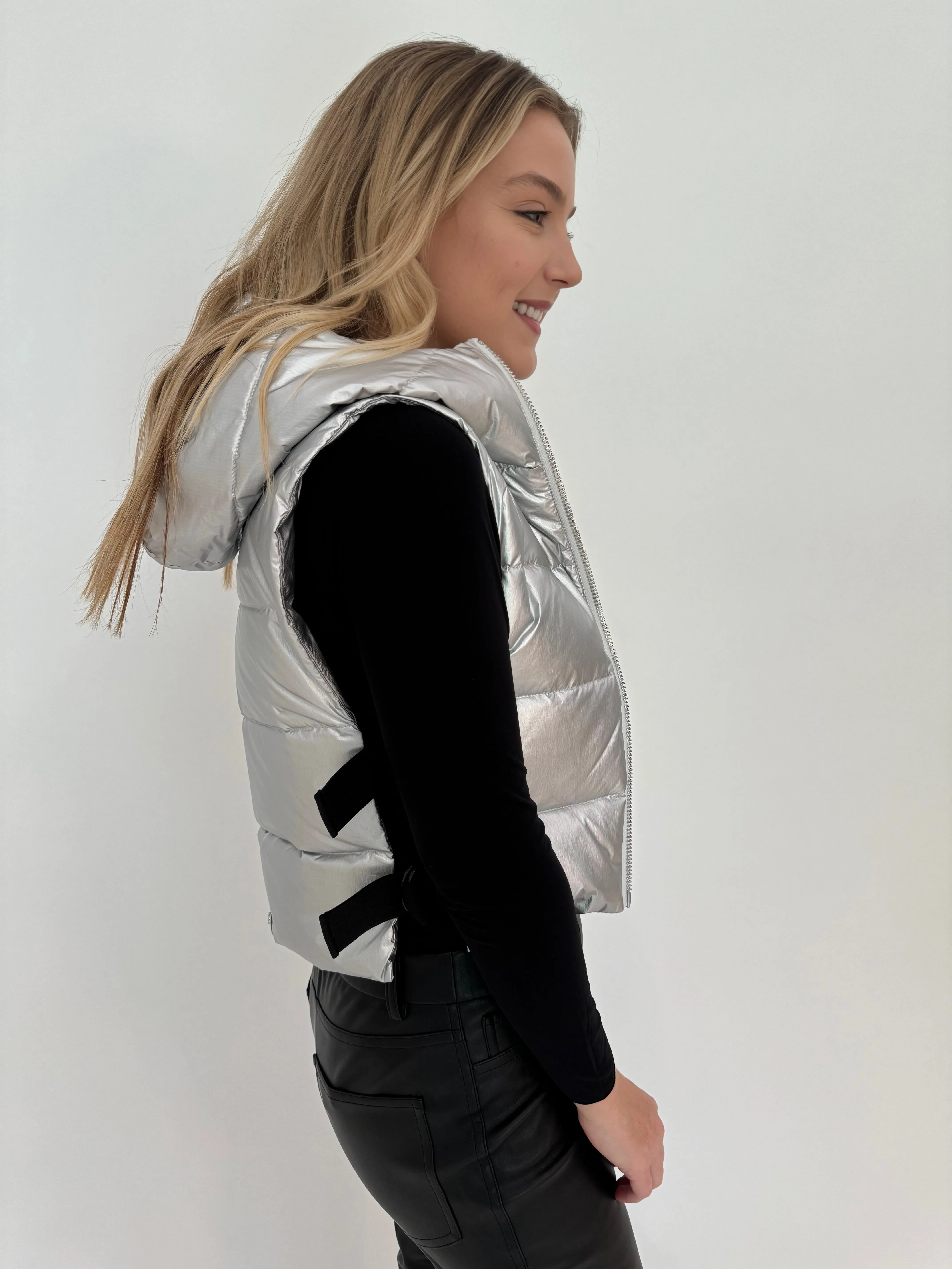 Lola Quilted Full Zip Vest - Silver