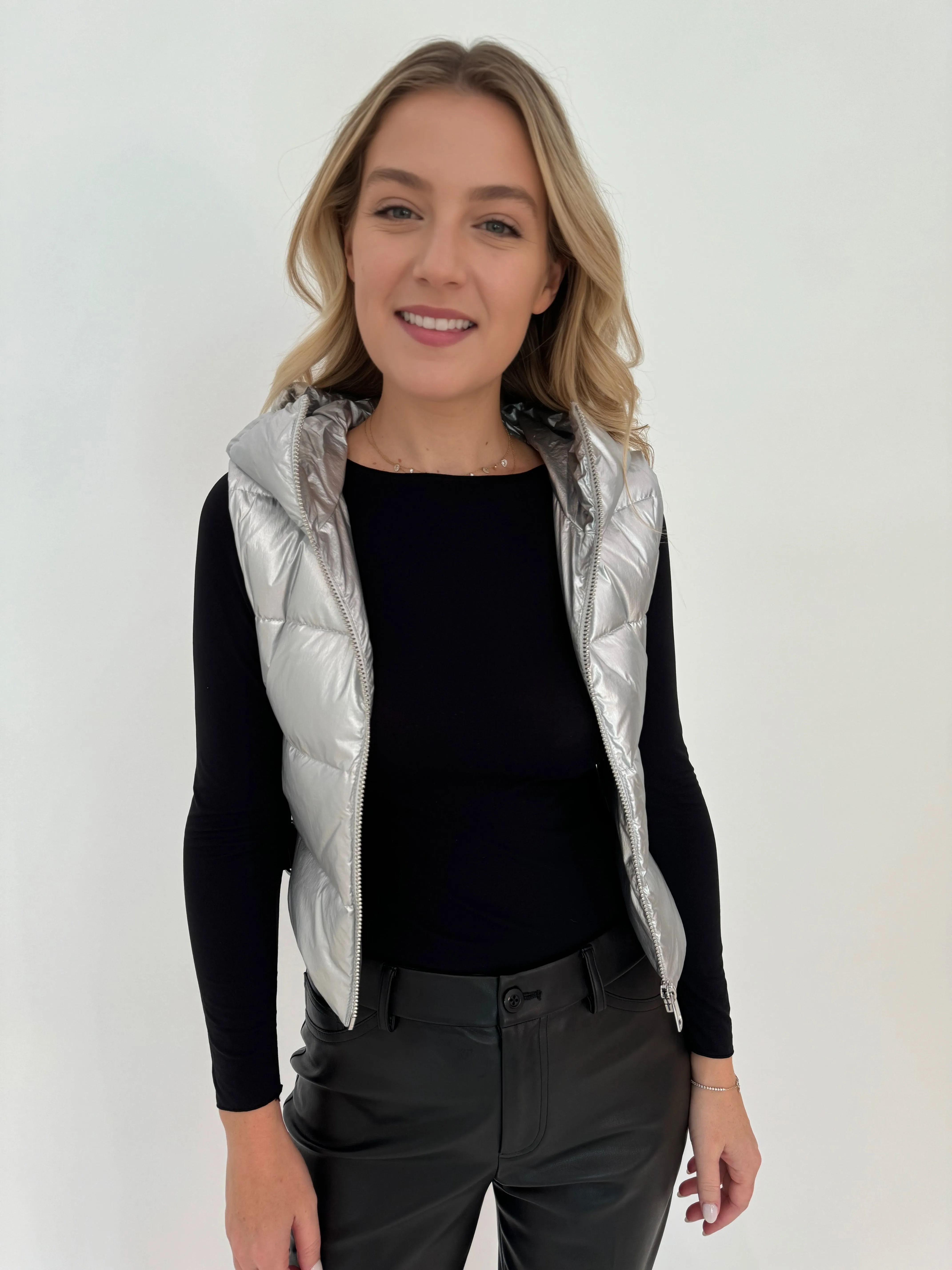 Lola Quilted Full Zip Vest - Silver