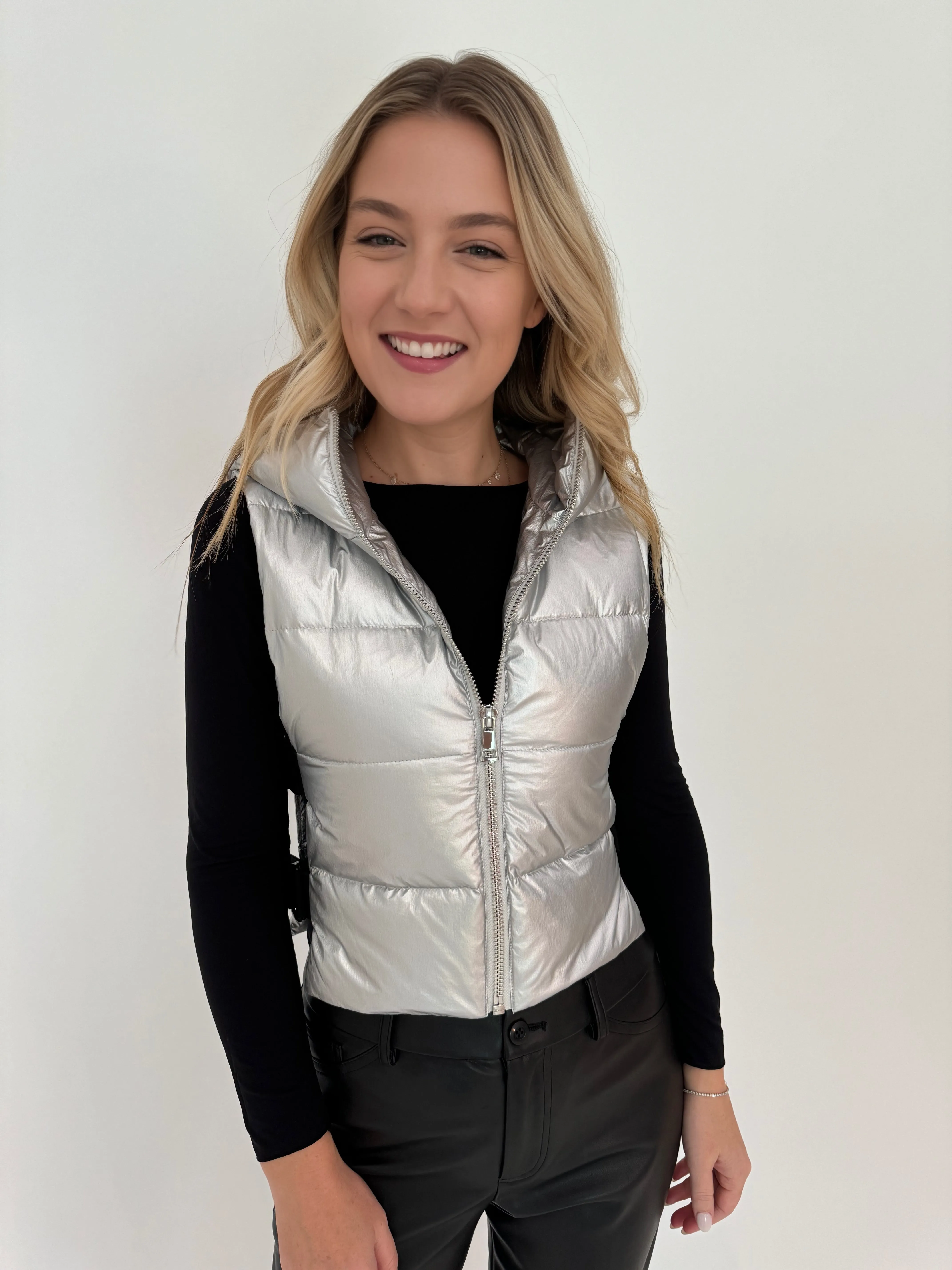Lola Quilted Full Zip Vest - Silver