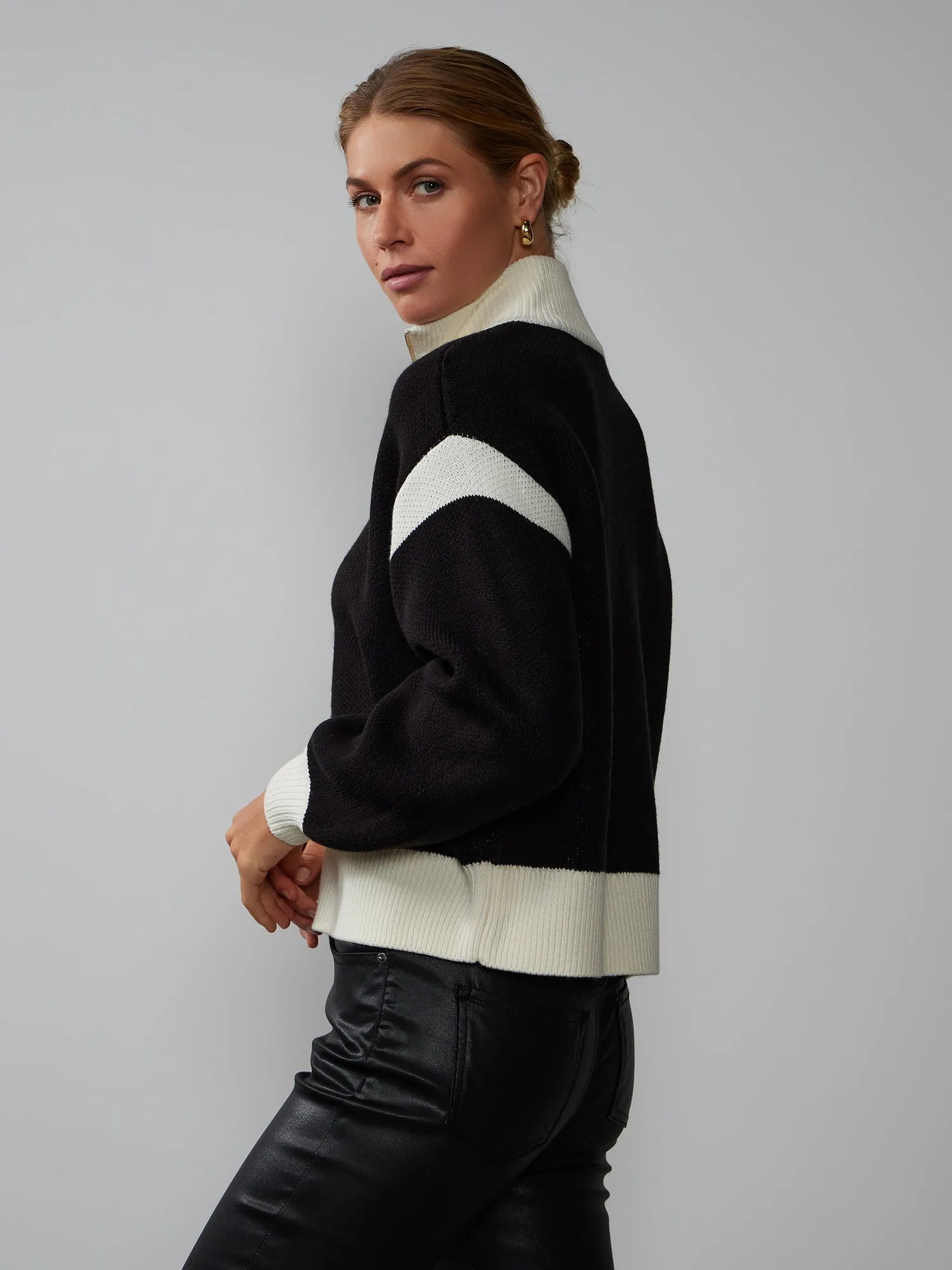 Long Sleeve Zip Up Contrast Sweater