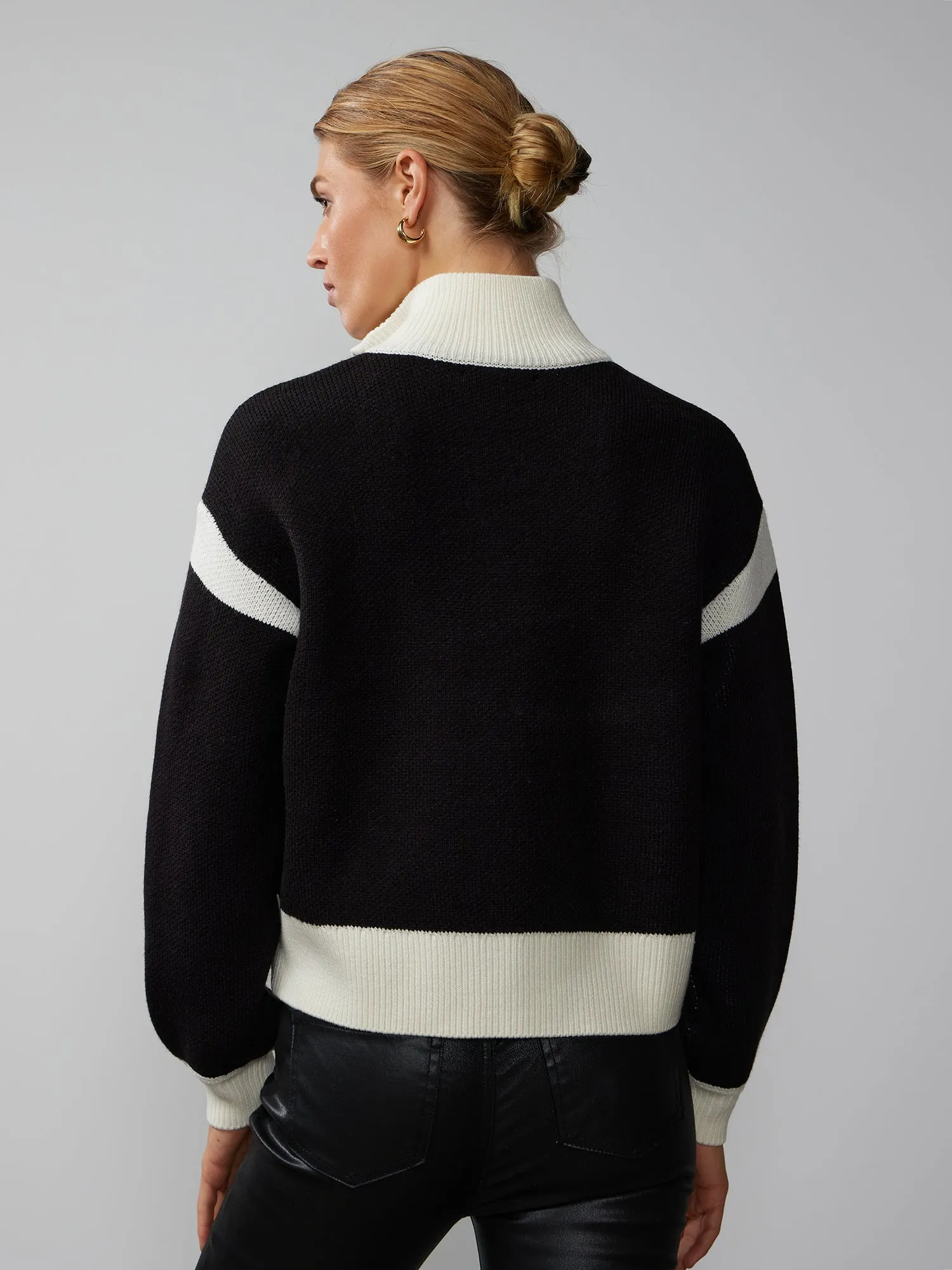 Long Sleeve Zip Up Contrast Sweater