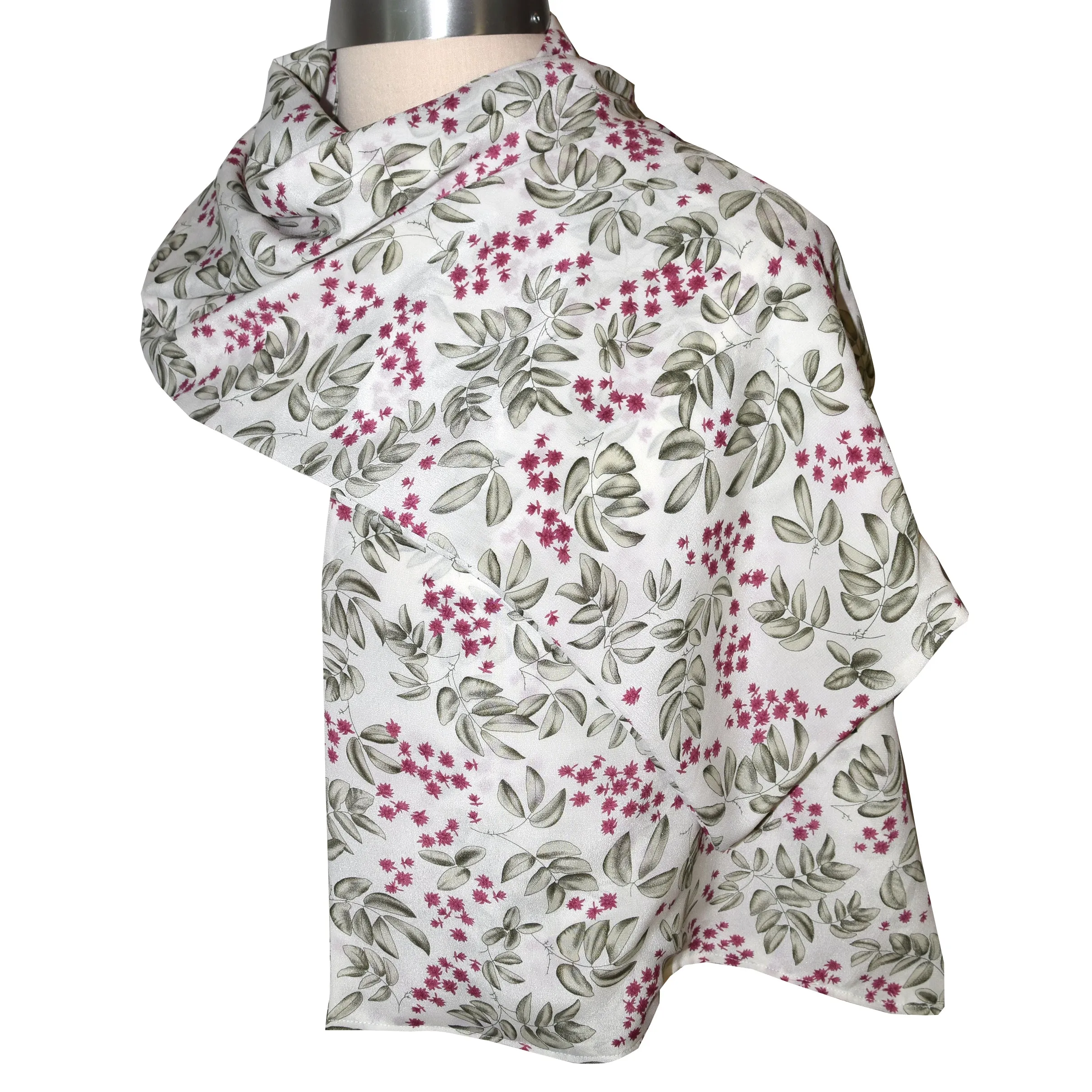 Lovely Crepe de Chine Silk Eucalyptus Print Kimono Jacket with Scarf