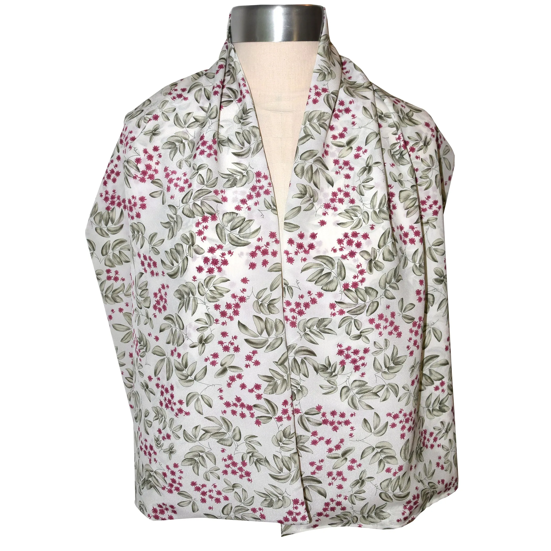 Lovely Crepe de Chine Silk Eucalyptus Print Kimono Jacket with Scarf