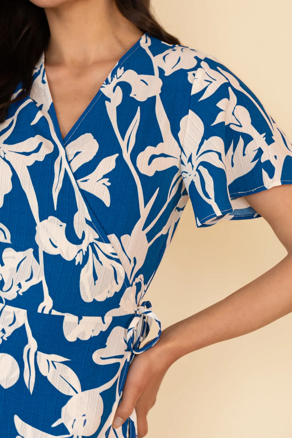 Lovie Blue Print Wrap Midi Dress