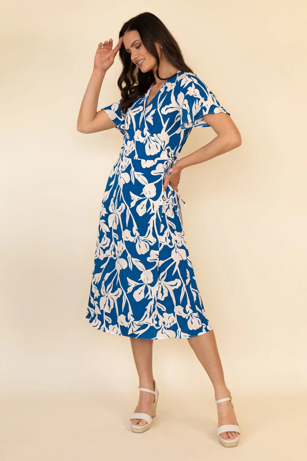 Lovie Blue Print Wrap Midi Dress
