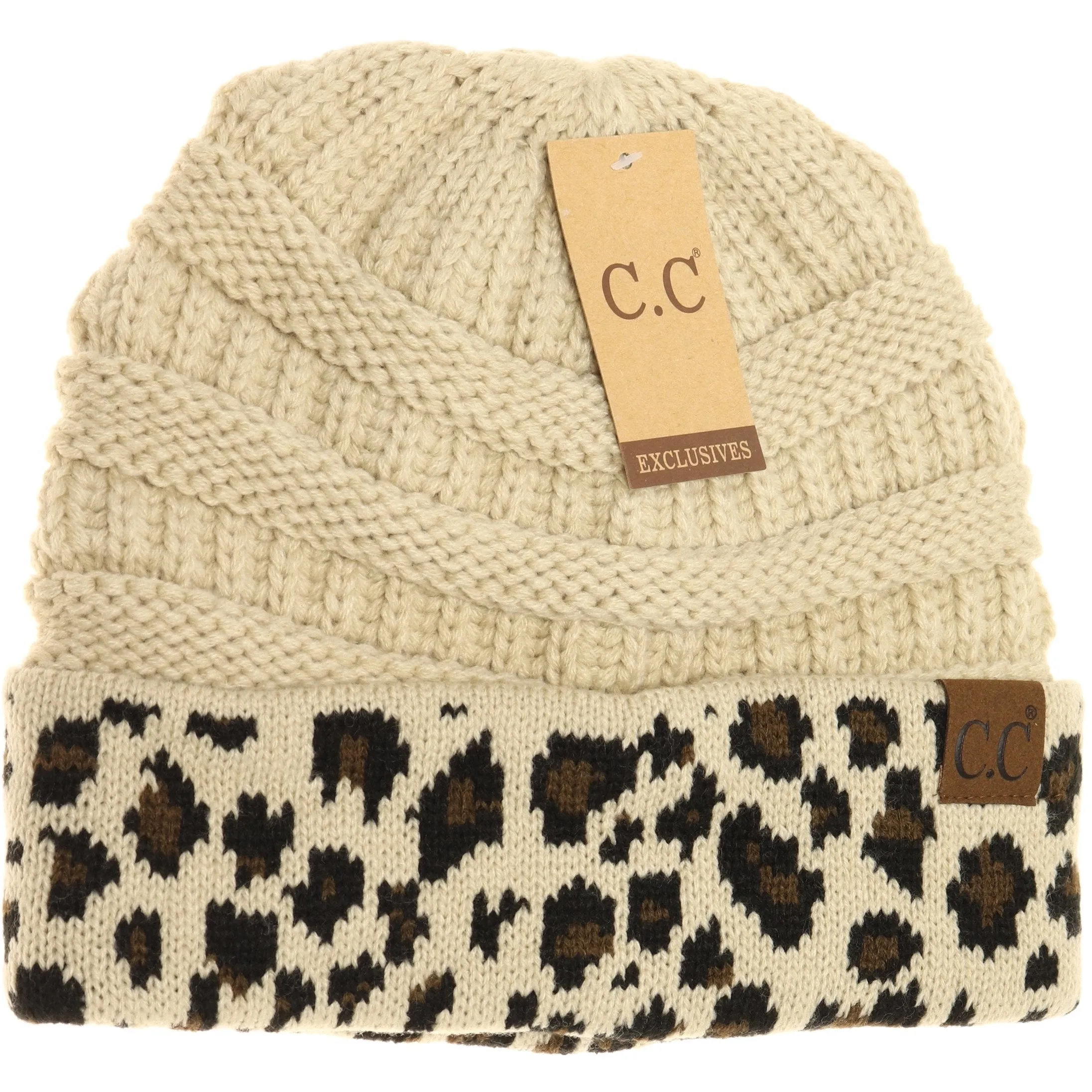 MATCHING CUFF LEOPARD PRINT CC BEANIE HAT