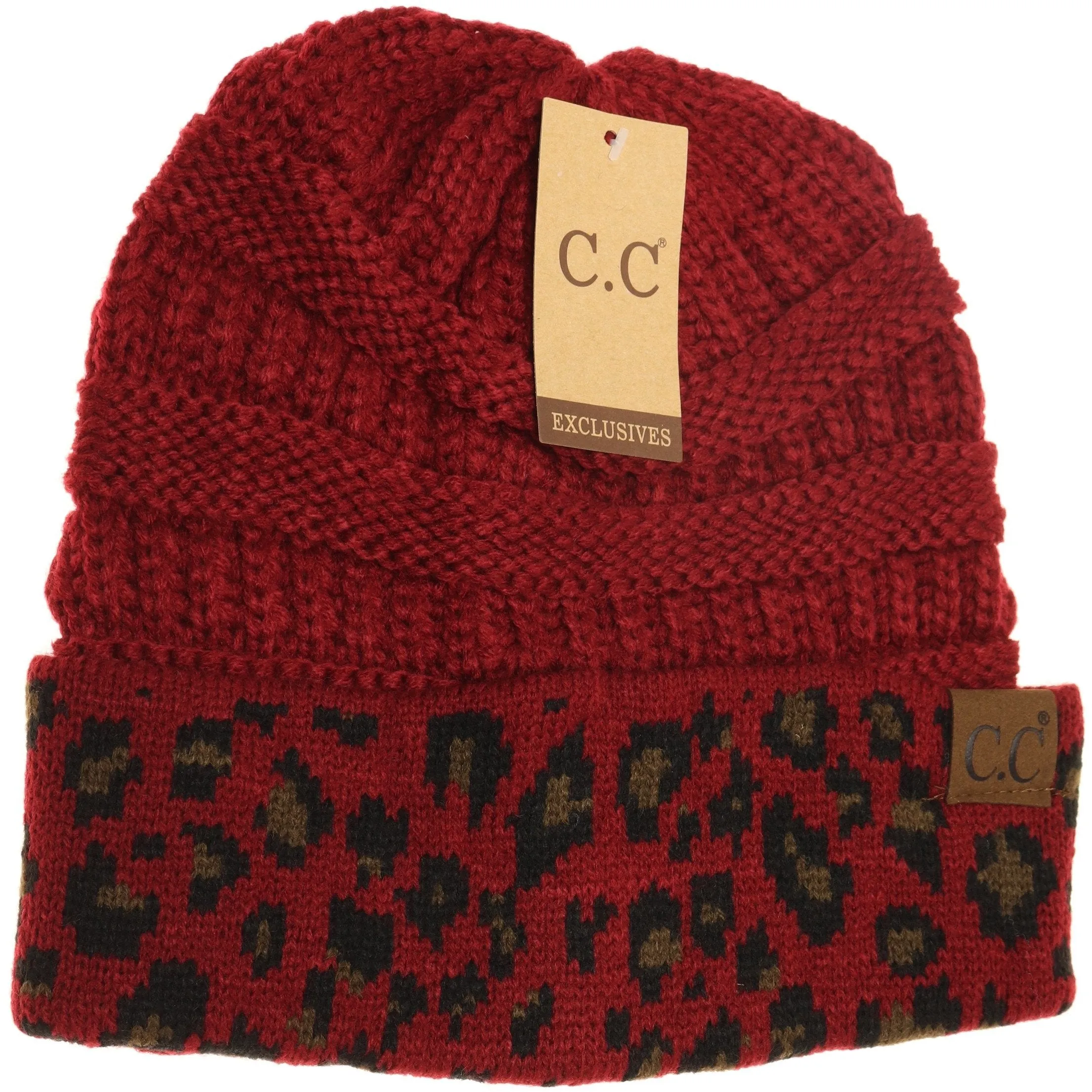 MATCHING CUFF LEOPARD PRINT CC BEANIE HAT