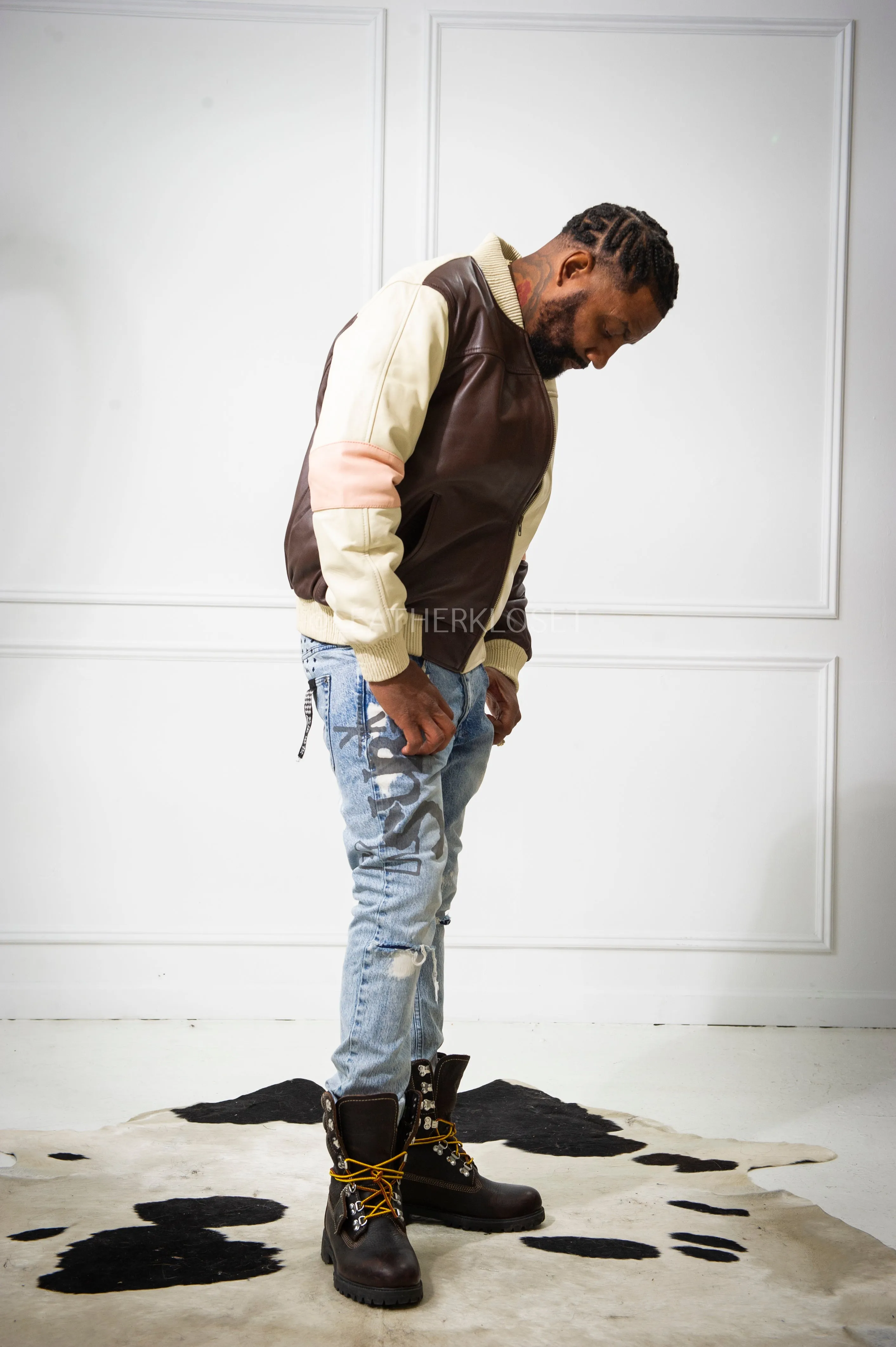Men's Baseball Multi Color Jacket [Chocolate/Beige/Baby Pink]